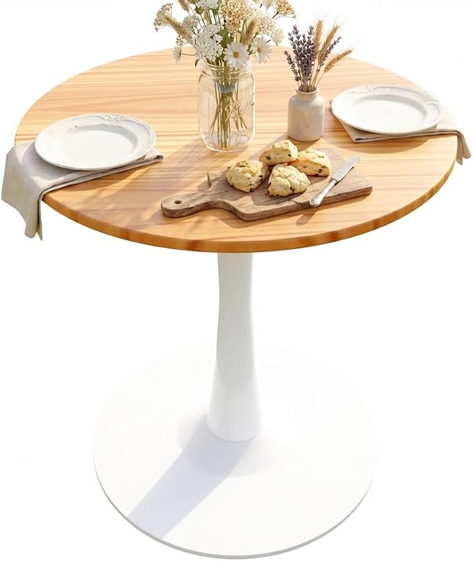 23.62" Small Round Dining Table for 2 – Durable & Well-Made Tulip Table with Sturdy Metal Frame, Compact 2-Seater Kitchen or Dining Room Table for Small Spaces, Apartments, Café, Restaurant, Office 1