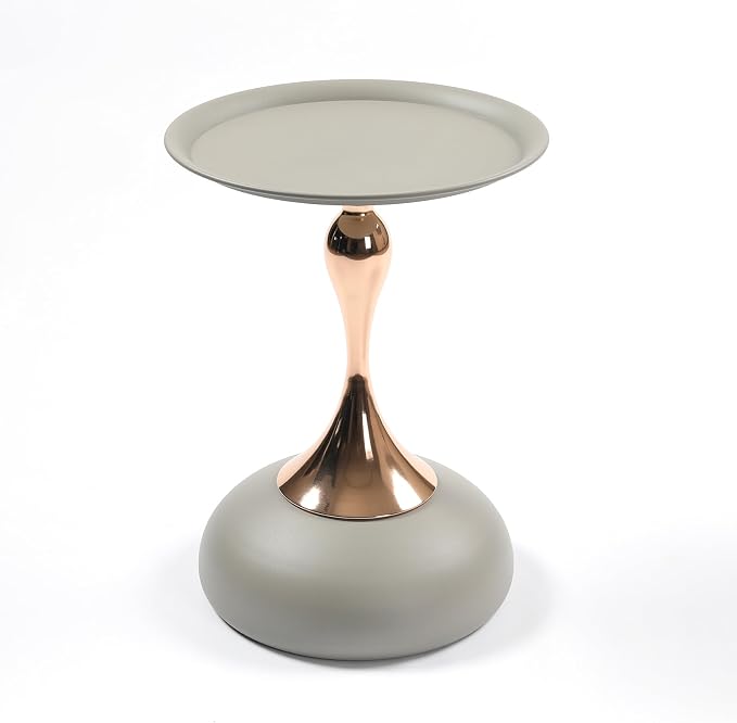 Mermaid Tail End Coffee Round Side Table, Modern Metal Pedestal, Minimalist Accent for Small Spaces, Drink Martini Decoration for Living Room (Matte Gray)
