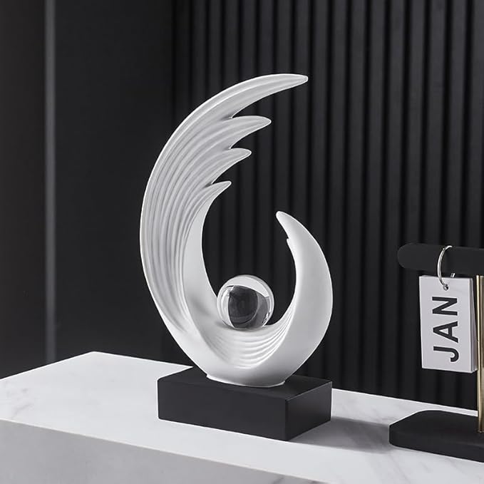 Modern Abstract Art Sculptures, Gold Entryway Table Accents, Black Shelf Decor Accents, Abstract Art Resin Sculpture for Dining Room, Office & Coffee Table – Centerpiece Fireplace Decor (White)