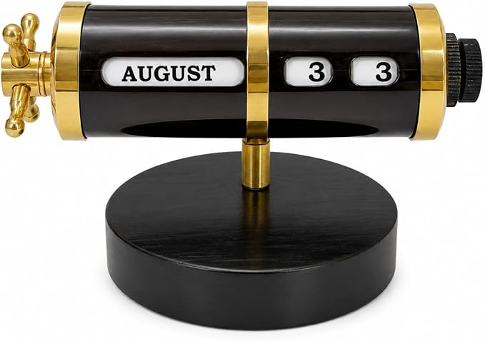 Brass Working Date and Month Perpetual Desktop Calendar Analog Retro Style Calendar For Home Office & Tabletop Decor