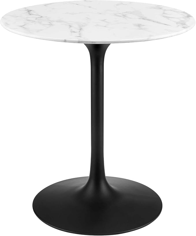 Modway Lippa Mid-Century Modern 28" Round Artificial Marble Dining Table in Black White