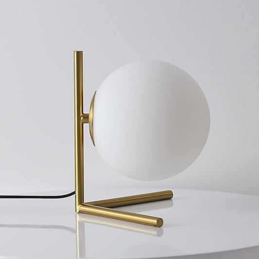 Glass Table Lamp, Minimalist Nightstand Lamps, Metal Standing Reading Light with Glass Ball Shade, Gold Desk Lamp for Bedroom, Office, Study Room, Kids Room (Gold-B-Style)