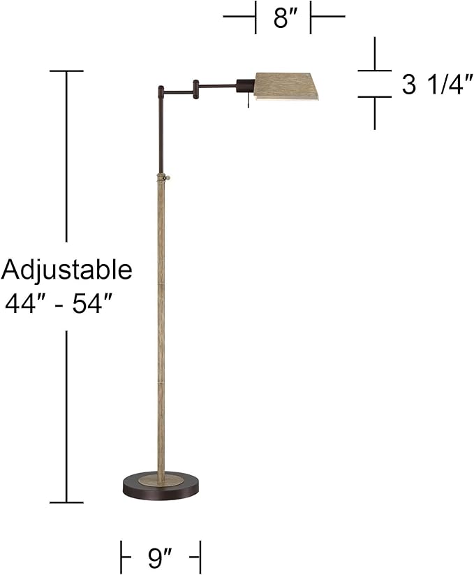 Regency Hill Jenson Rustic Farmhouse Pharmacy Floor Lamp Standing with USB Charging Port 54" Tall Bronze Faux Wood Adjustable Swing Arm for Cottage Core Living Room Reading Bedroom Office House Home