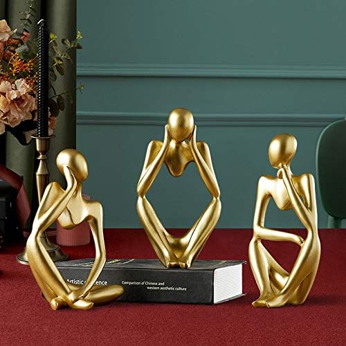 Asng Resin Thinker Style Abstract Sculpture Statue Collectible Figurines Home Office Bookshelf Desktop Decor (Gold, Think Deeply,Large)