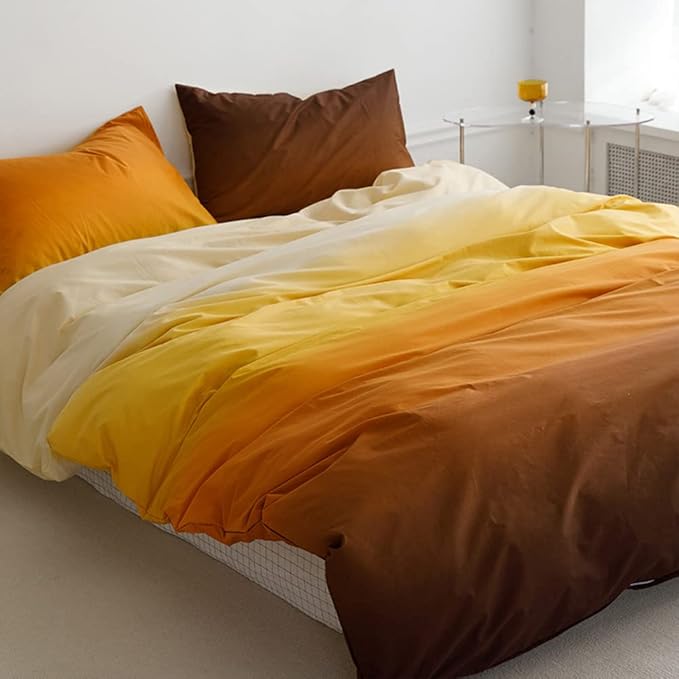 Pureant Orange Yellow Gradient Comforter Sets King Solid Yellow and Orange Bedding Comforters Cotton Women Girls Modern Orange Brown Gradient Soft Quilts Farmhouse Abstract Art Orange Blanket Warm