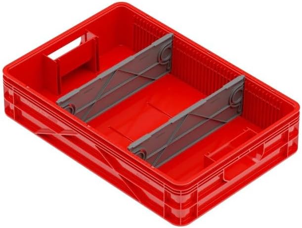 SIDIO Quarter Crate 4 Pack of Stackable Storage Bins - Organizer Bins with Dividers for Garage Organization, Home Storage - Heavy Duty Plastic Containers - 19.16” x 12.75”x 4.57” (Red)