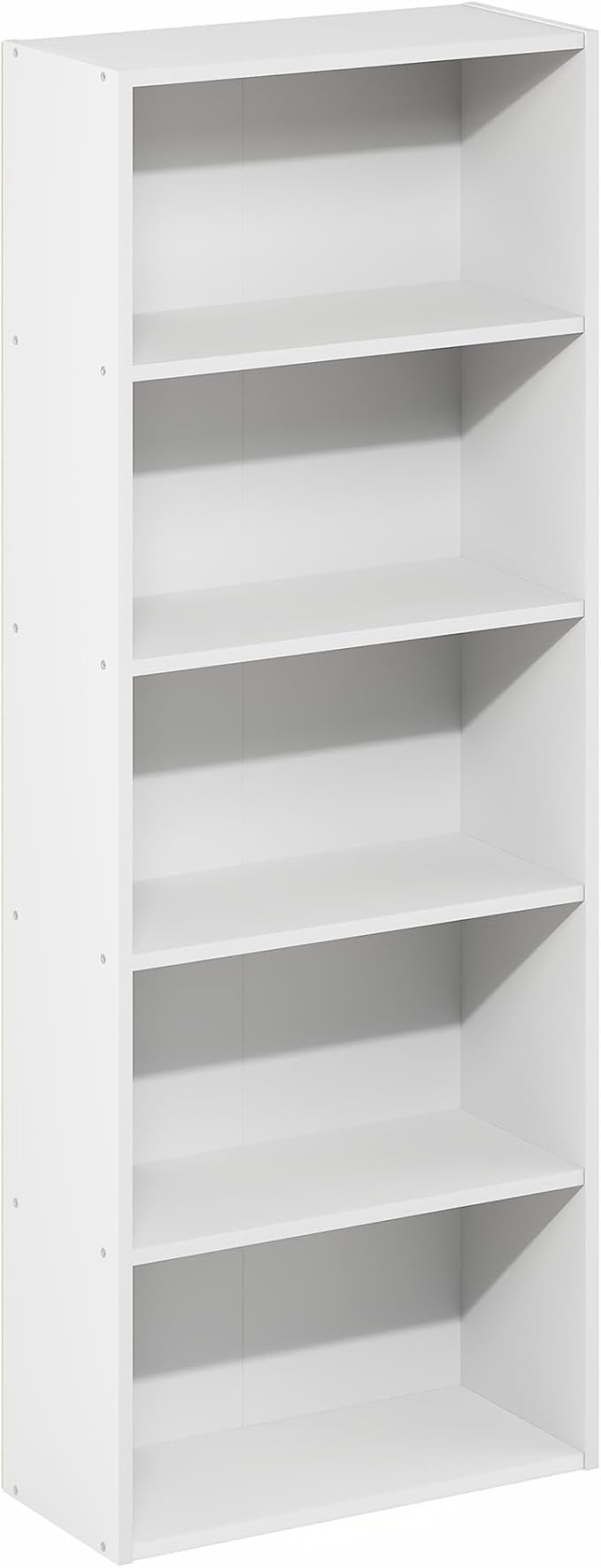 Furinno Basic Book Shelf, 5-Tier Bookshelf, Storage Organizer Bookcase with Open Shelf, 7 x 17 x 44, for Living Room, Bedroom, Home Office, White