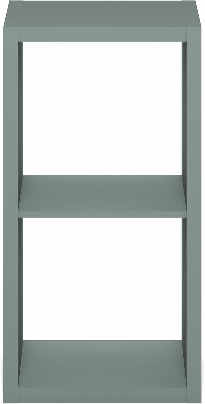 Furinno Cubicle Book Shelf, 2-Cube Bookshelf, Extra Thick Frame Horizontally & Vertically Reversible Bookcase with Open Back, 14.6" x 16" x 30", for Living Room, Bedroom, Home Office, Sage Green
