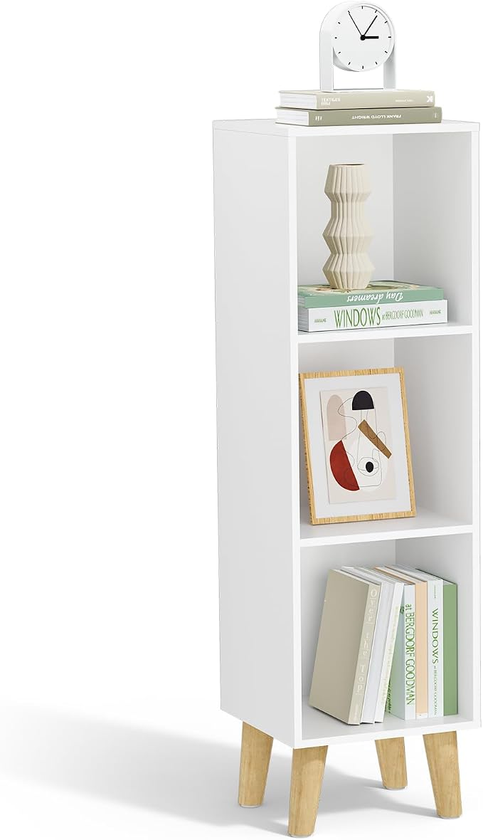 3 Cube Storage Organizer with Legs, 3 Tier Cube Low Bookcase Freestanding Storage Display Organizer for Home Office, Three-Cubes Open Shelf Short Bookshelf (White, 3 Cube)
