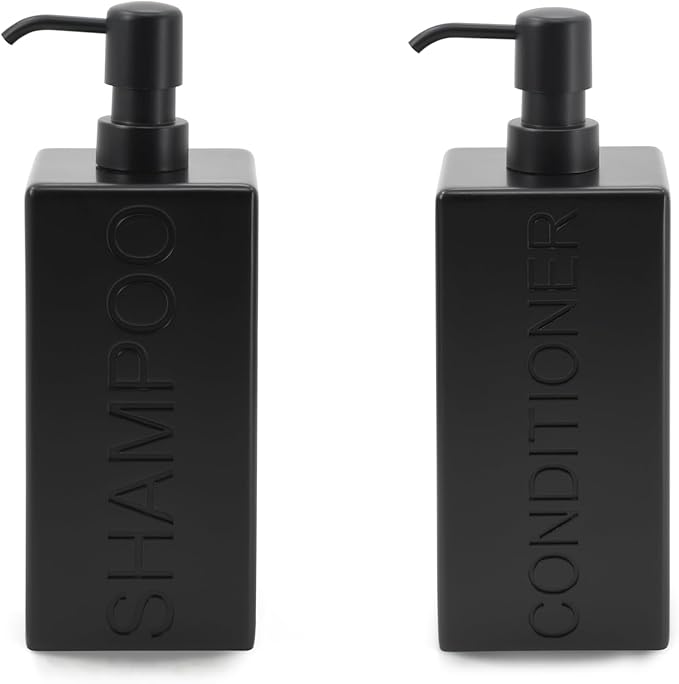 Rectangular Resin Dispenser Premium Bathroom Shampoo Conditioner Body Wash Bottle Modern Refillable Pump Design