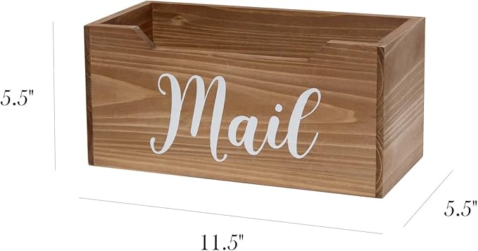 Elegant Designs HG2010-NMW Rustic Farmhouse Wooden Tabletop Decorative Script Word Mail Organizer Box, Letter Holder Office-Accessories-and-décor, Natural Wood/White