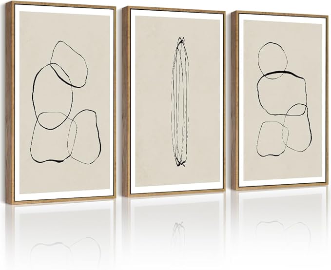 Drsoum Black Abstract Framed Wall Art Decor Minimalist Geometry Ring Grid Lines Graffiti & Street Prints Modern Art Decorative Ready To Hang - 11x14in Natural Framed