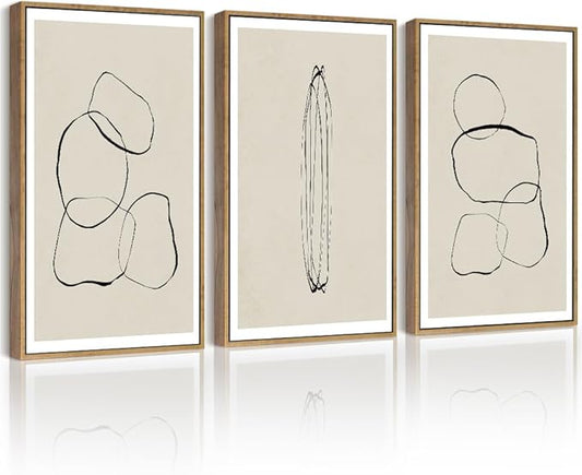 Drsoum Black Abstract Framed Wall Art Decor Minimalist Geometry Ring Grid Lines Graffiti & Street Prints Modern Art Decorative Ready To Hang - 11x14in Natural Framed