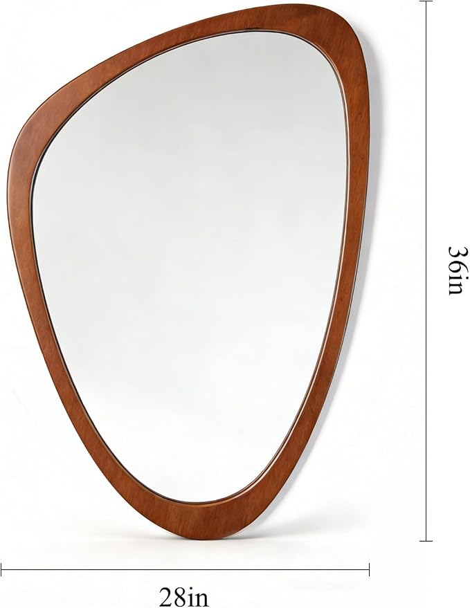 Ferytange Asymmetrical Wall Mirror Wood Frame, 36" H×28" W Modern Irregular Decorative Mirror, Unique Wall Art for Living Room Bedroom Entryway, Mid Century Modern Home Decor