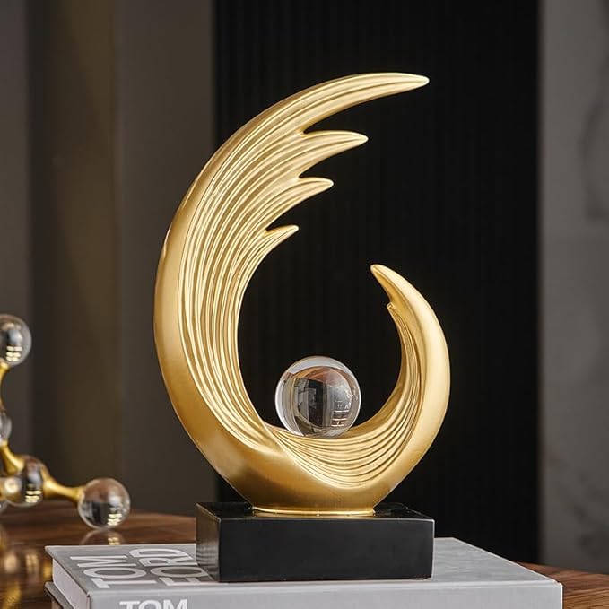 Modern Abstract Art Sculptures, Gold Entryway Table Accents, Black Shelf Decor Accents, Abstract Art Resin Sculpture for Dining Room, Office & Coffee Table – Centerpiece Fireplace Decor (Gold)