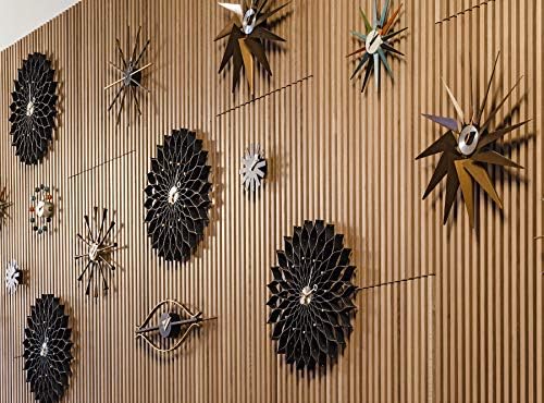 SHISEDECO Mid Century Painted Solid Wood Non Ticking Decorative Modern Silent Wall Clocks Retro Design for Home, Kitchen, Living Room, Office etc.,(Ball Clock in Red)
