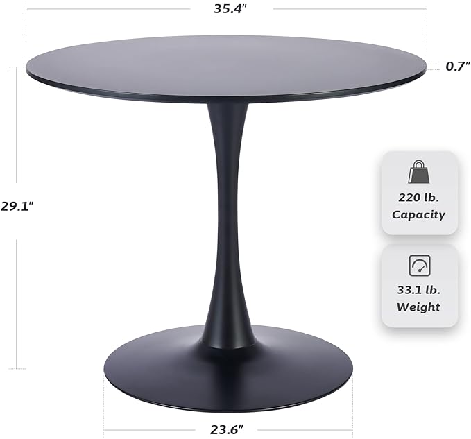 VONLUCE Black Round Dining Table, 36" Tulip Table, Kitchen & Living Room Table for 4-6 People, Modern MDF Top & Pedestal Base