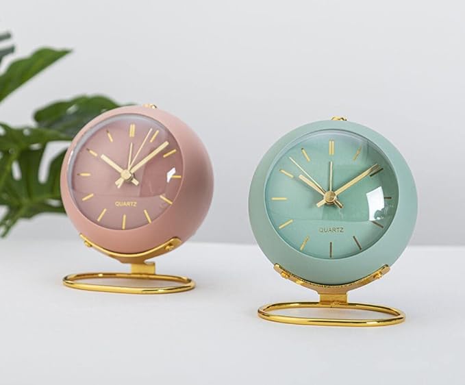 SHISEDECO Small Tableclocks Classic Non-Ticking Tabletop Alarm Clock with Night Light, Battery Operated Deskclock with HD Glass for Living Room Bedroom Bedside Indoor Decor (RN-Pink)