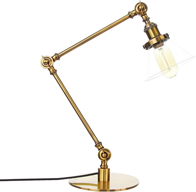 Table Lamp, Adjustable Swing Arm Metal Desk Lamp with Clear Glass Shade, Vintage E26 Reading Light for Bedroom or Bedside