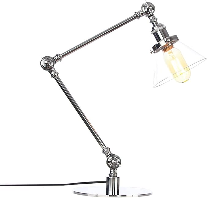 Table Lamp, Adjustable Swing Arm Metal Desk Lamp with Clear Glass Shade, Vintage E26 Reading Light for Bedroom or Bedside