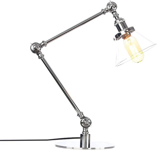 Table Lamp, Adjustable Swing Arm Metal Desk Lamp with Clear Glass Shade, Vintage E26 Reading Light for Bedroom or Bedside