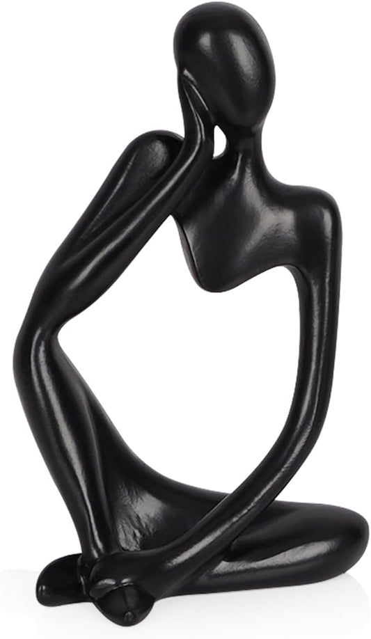 Sandstone Resin Thinker Style Abstract Sculpture Statue Collectible Figurines Home Office Bookshelf Desktop Decor (Small Black, Left)