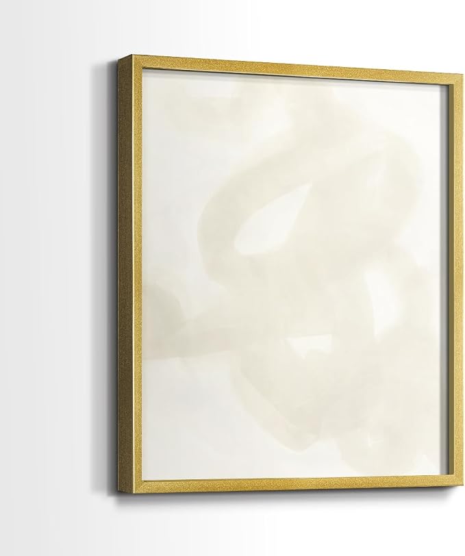 Renditions Gallery Set of 2 Peel & Stick Framed Prints, Abstract Wall Art, Beige and White Aesthetic Wall Decor, Re-Stickable - Ready to Hang - 16"x20" - GOLD Frame LT588