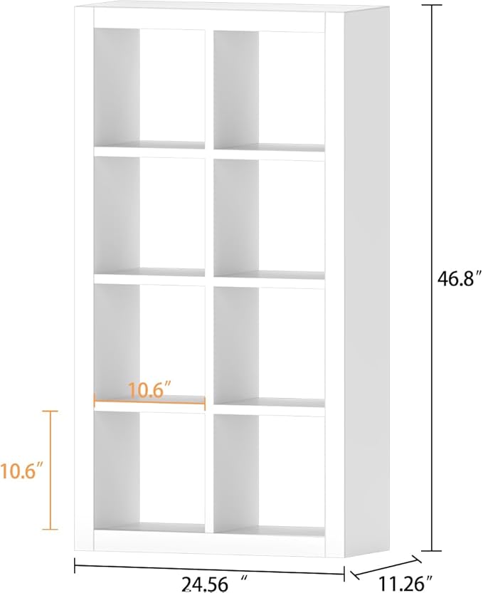 furtble Bookshelf 8-Cube Storage Organizer, Modern Wood Open Bookcase, Multifunctional Display Shelf for Living Room, Bedroom, Home Office, White