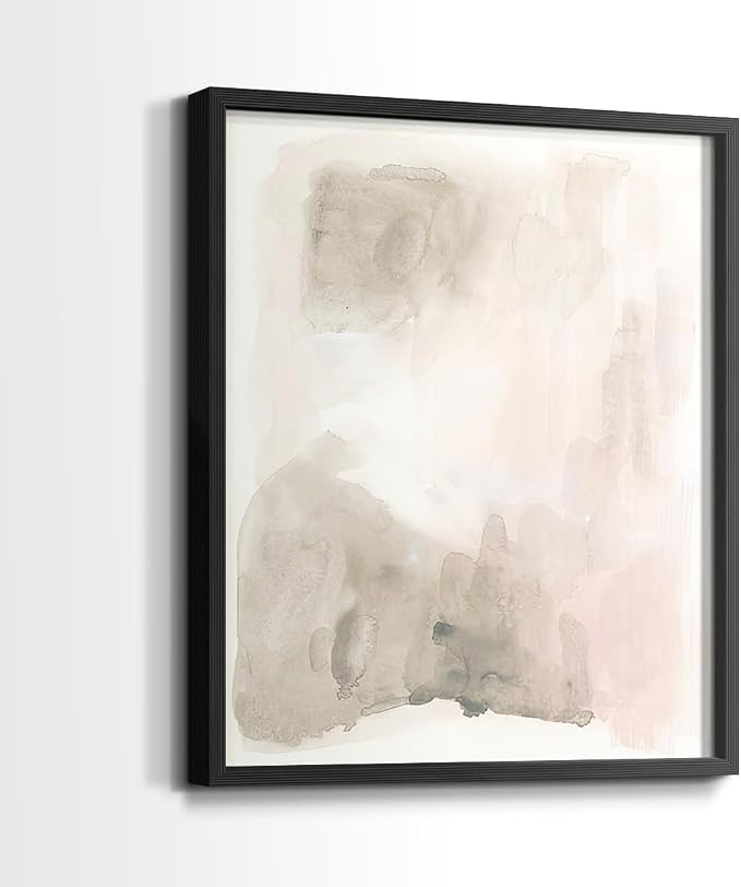 Renditions Gallery Set of 2 Peel & Stick Framed Prints, Watercolor Abstract Wall Art, Nude Color Neutral Aesthetic Wall Decor, Re-Stickable - Ready to Hang - 8"x10" - Black Frame LT588