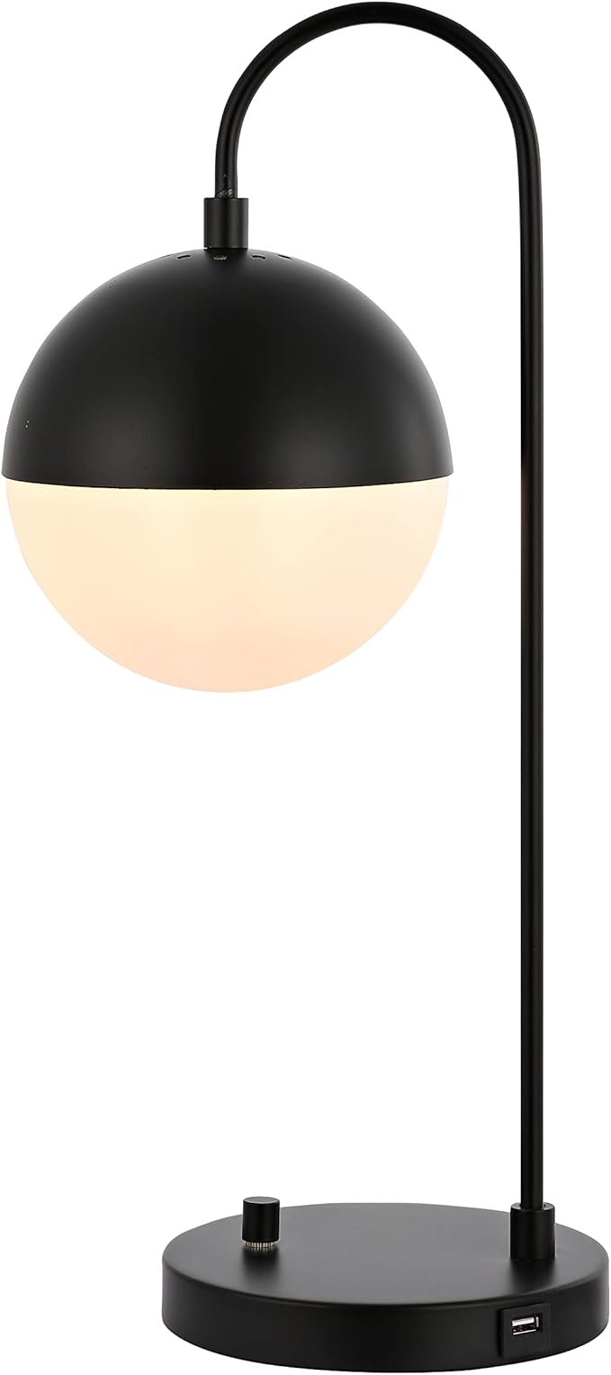 SAFAVIEH Lighting Collection Cappi Modern Black Orb 21-inch Bedroom Living Room Home Office Desk Dorm Study Nightstand Task Table Lamp (LED Bulb Included)