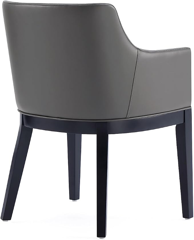 Manhattan Comfort Gansevoort Modern Faux Leather Dining Chair with Arms, Leatherette Upholstery on Solid Beech Wood Frame, Accent Furniture for Kitchen Table or Office, Set of 1, Pebble Grey