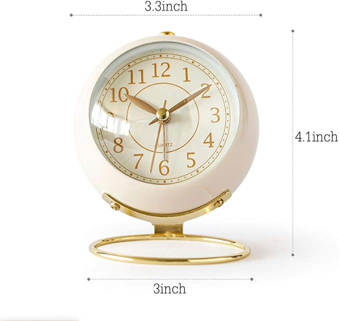 SHISEDECO Small Tableclocks Classic Non-Ticking Tabletop Alarm Clock with Backlight, Battery Operated Astronaut Deskclock with HD Glass for Living Room Bedroom Bedside Indoor Decor (White)