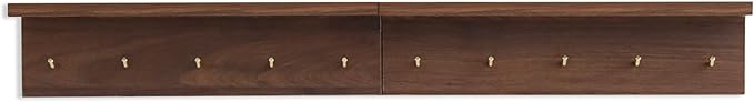 5-Hook Wall Mounted Coat Rack with Storage Shelf - Multi-Functional Key & Jacket Hanger for Entryway, Walnut Finish, Style D-2