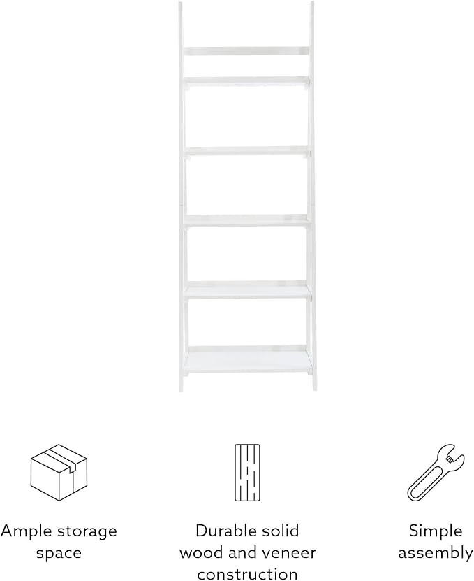 Melissa White Mid Century Five Shelf Ladder Bookcase by Linon
