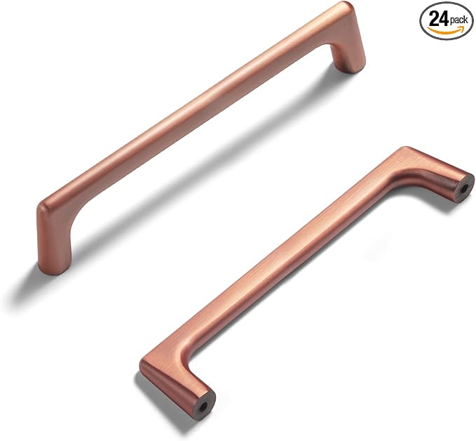 Goo-Ki Brushed Copper Cabinet Pulls with 5''Hole Centers, Modern Style Zinc Alloy Cabinet Handles for Dresser,Wardrobe,Cupboard- 24 Pack
