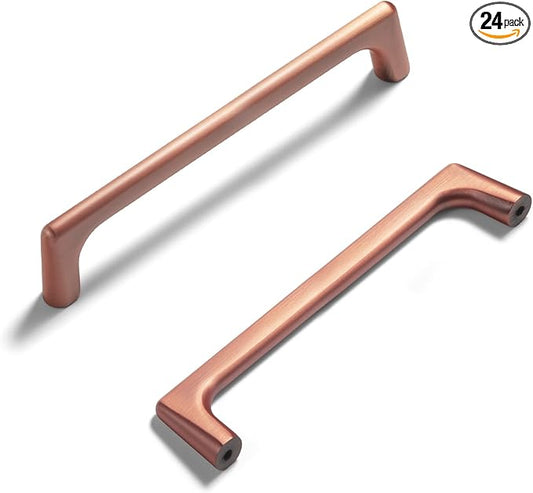 Goo-Ki Brushed Copper Cabinet Pulls with 5''Hole Centers, Modern Style Zinc Alloy Cabinet Handles for Dresser,Wardrobe,Cupboard- 24 Pack