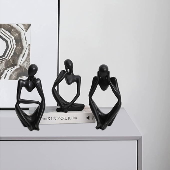 Asng Resin Thinker Style Abstract Sculpture Statue Collectible Figurines Home Office Bookshelf Desktop Decor (Black,Left, Large)