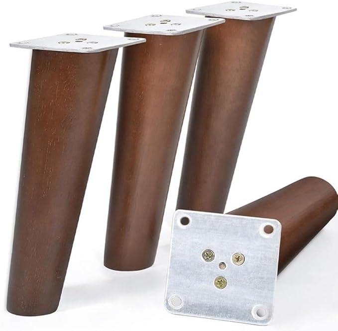 Set of 4 Walnut Wood Furniture Legs, 6 Inch Round Tapered Replacement Sofa Feet, Mid Century Style for Coffee Table, Durable Support, Easy Installation Walnut 30cm/12in