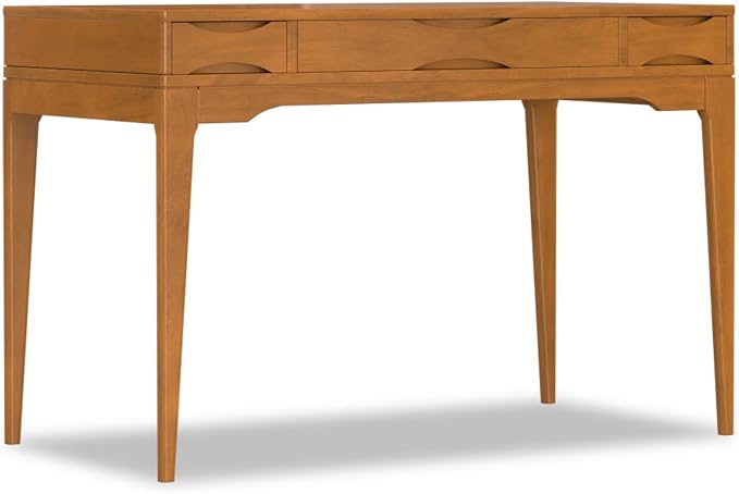 Timeless Style Home Office Desk Computer PC Laptop Desk with Storage Drawers for Bedroom, Mid-century Study Writing Table Workstation with Two Side Drawers and Keyboard Tray for Reading, Gold Color