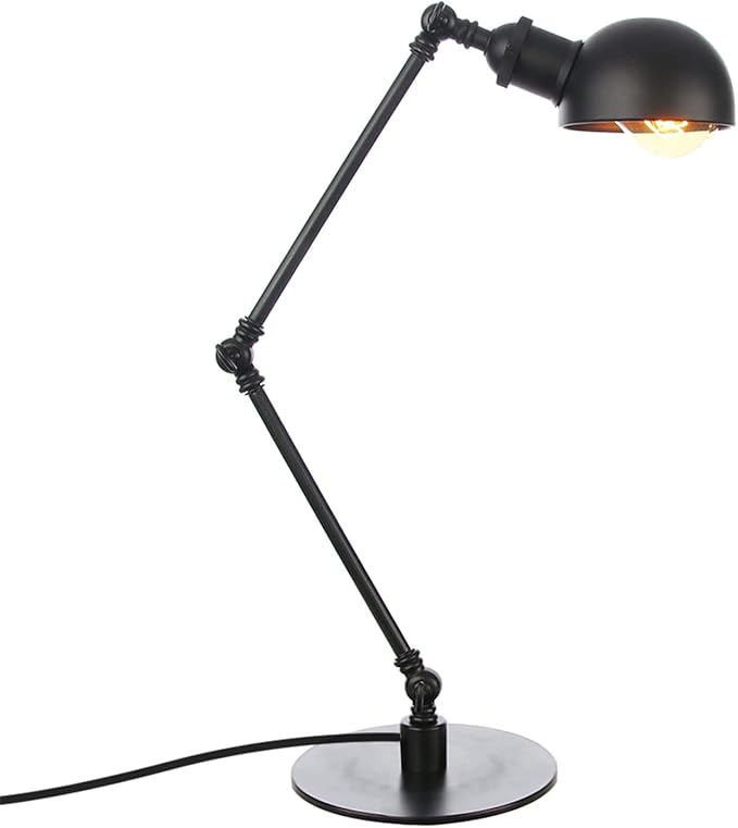Makeup Vintage Desk Lamp, Adjustable Swing Arm Industrial Metal Task Table Lamp, Bedroom Bedside Night Light Cafe Retro Reading Lighting,Black
