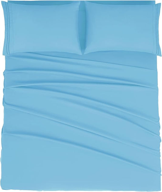 Mejoroom Queen Size Sheet Set - Hotel Luxury 1800 Bedding Sheets & Pillowcases - Deep Pocket Fitted Sheet, Soft, Breathable, Wrinkle & Fade Resistant - 4 Piece (Queen, Denim Blue)