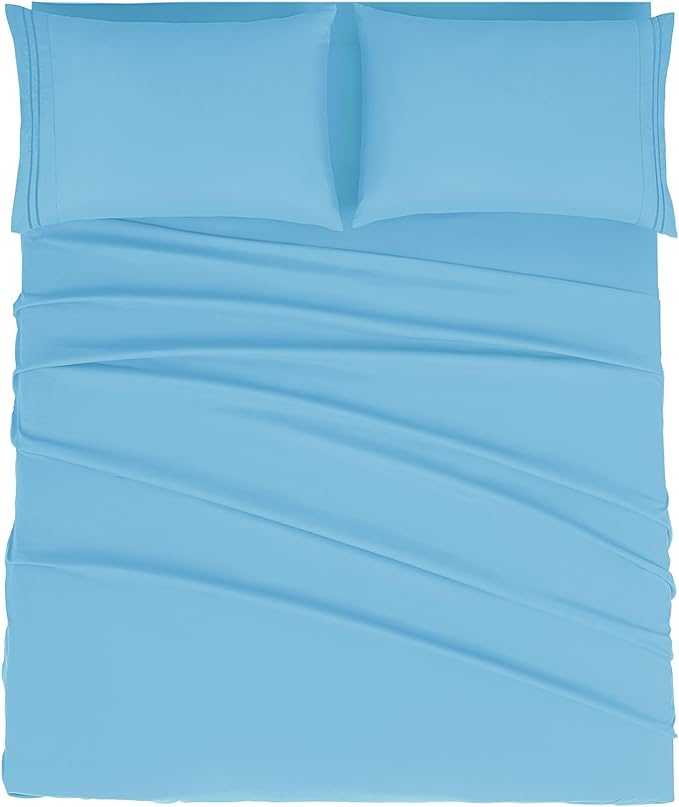 Mejoroom Full Size Sheet Set - Soft Microfiber Bed Sheets - Deep Pocket Fitted Sheet - Breathable, Wrinkle & Fade Resistant - 4 Piece (Full, Denim Blue)