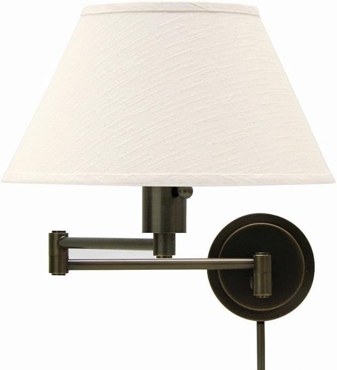 House Of Troy WS14-91 Home/Office Collection Swing-Arm Wall Lamp, Oil Rubbed Bronze with Off-White Linen Hardback Shade