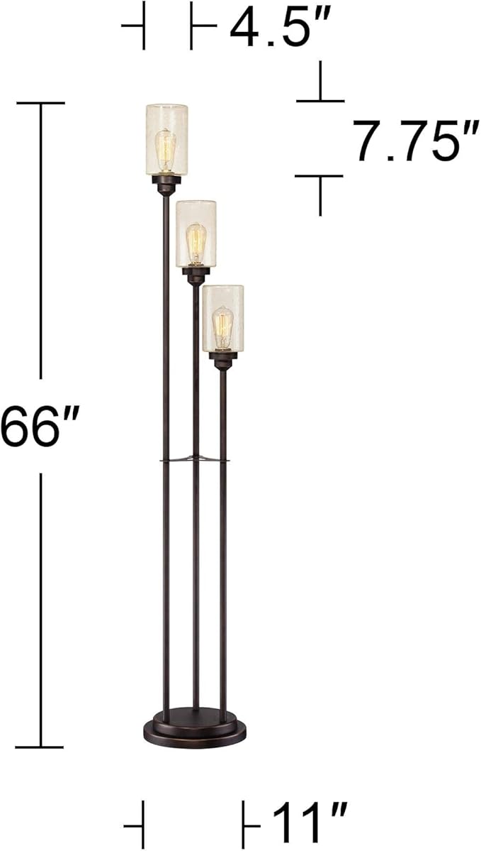 Franklin Iron Works Libby Industrial Modern 66" Tall Tree Floor Lamp with Smart Socket Oiled Bronze Brown Metal 3-Light Amber Seeded Glass Shade for Living Room Family Bedroom Office House Home