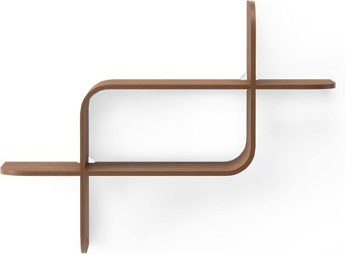 Umbra Montage Floating Wall Shelf Display Case, Made of Natural Bent Wood, Light Walnut