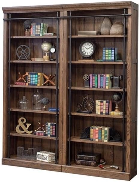 Martin Furniture 80" Traditional Wood Bookcase Wall with Ladder in Brown