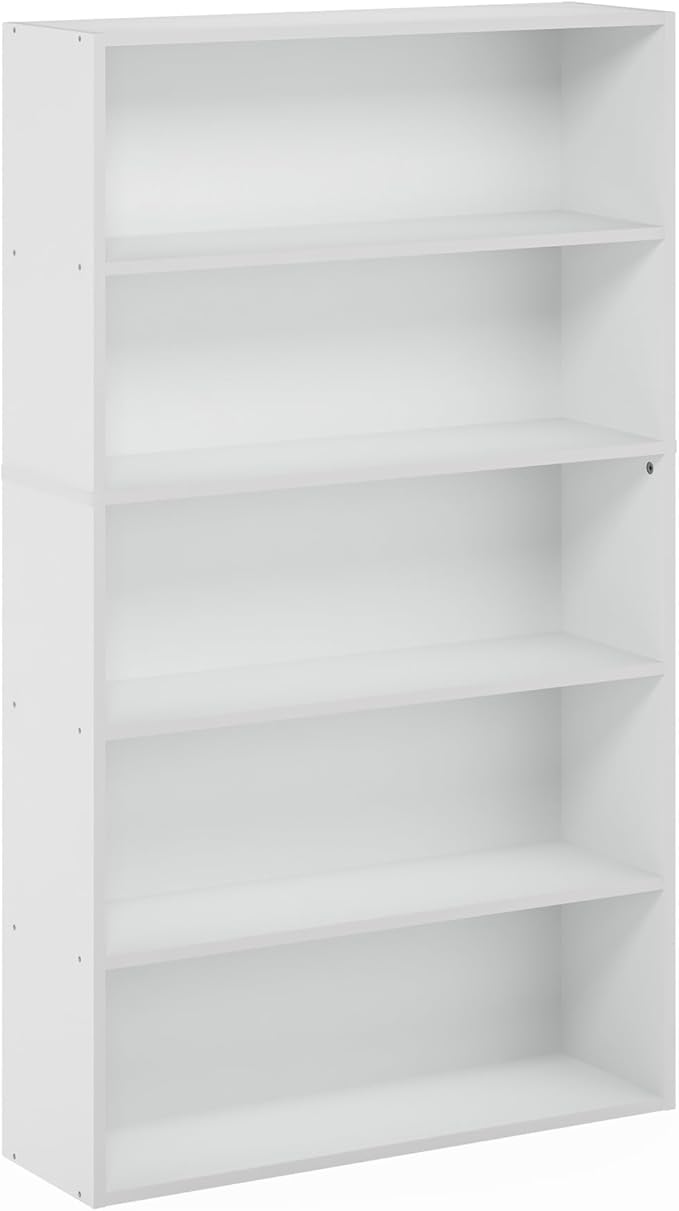 Furinno PASIR Book Shelf, 5-Tier Bookshelf, Bookcase with Open Shelf, 9.4 x 31.5 x 52.7, for Living Room, Bedroom, Home Office, White