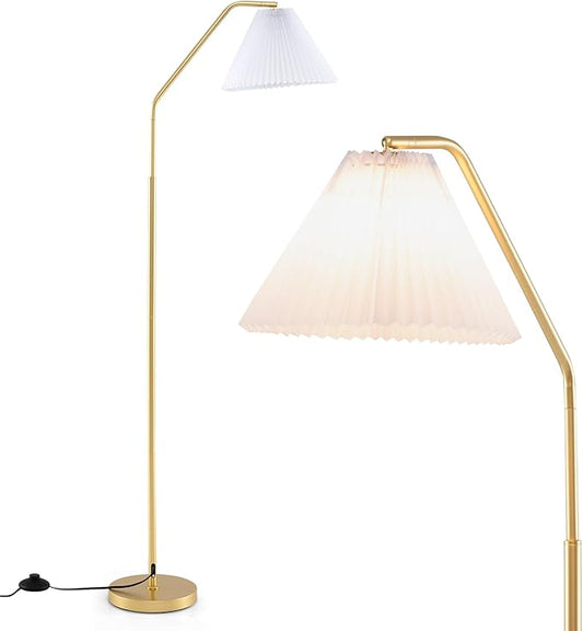 Tangkula Arc Floor Lamp, Modern 66”H Tall Standing Lamp with Adjustable Lamp Head, Pleated Lampshade & Foot Switch, Tall Reading Lamp for Living Room, Bedroom & Office (White, 66" H)