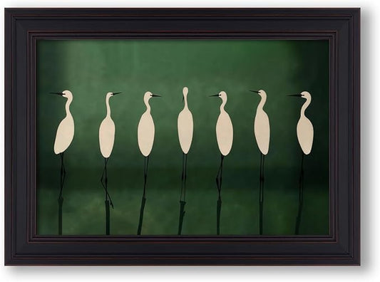 Japanese Cranes Wall Art 20x30 inch Vintage Framed Retro Bird Animal Canvas Poster Nature Minimalist Green Home Prints for Living Room Bedroom Office Decor