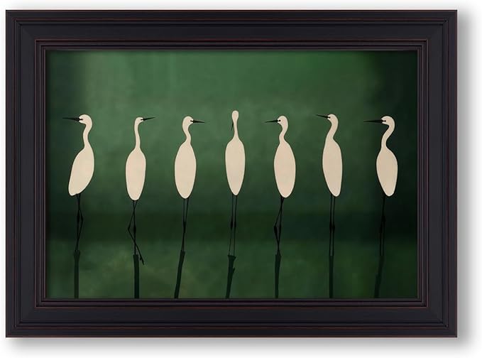 Japanese Cranes Wall Art 16x24 inch Vintage Framed Retro Bird Animal Canvas Poster Nature Minimalist Green Home Prints for Living Room Bedroom Office Decor